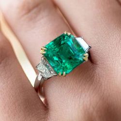 Three Stone Asscher Cut Emerald Sapphire Engagement Ring