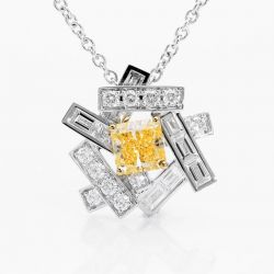 Two Tone Radiant Cut Yellow Sapphire Pendant Necklace
