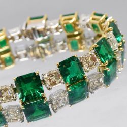 Classic Golden Asscher Cut Emerald & White Sapphire Bracelet