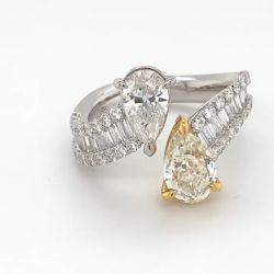 Two Tone Pear Cut Yellow & White Sapphire Engagement Ring