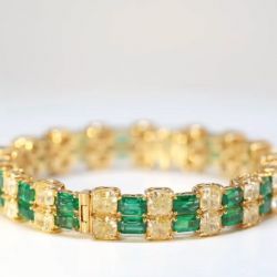 Double Row Golden Radiant & Emerald Cut Bracelet