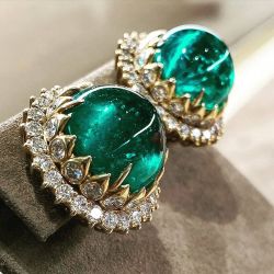 Golden Cabochon Emerald Stud Earrings