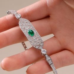 Art Deco Revival Cabochon Emerald Sapphire Bracelet