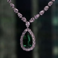 Halo Pear Cut Emerald Sapphire Pendant Necklace