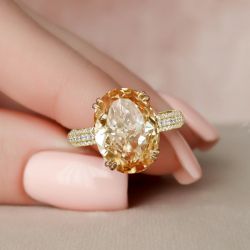 Golden Champagne Oval Sapphire Engagement Ring