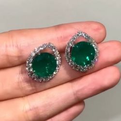 Tear Drop Design Halo Round Cut Emerald Sapphire Stud Earrings