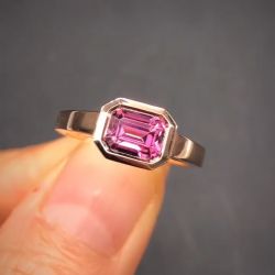 Solitaire Rose Gold Emerald Cut Pink Sapphire Engagement Ring