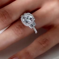 Milgrain Halo Round Cut White Sapphire Engagement Ring