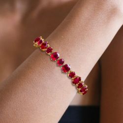 Golden Round & Oval Cut Ruby Sapphire Tennis Bracelet
