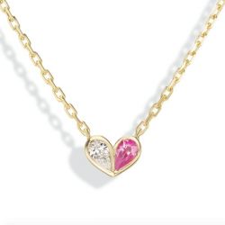 Golden Pear Cut Pink & White Sapphire Pendant Necklace