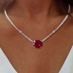 Solitaire Oval Cut Ruby Sapphire Pendant Necklace