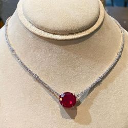 Solitaire Oval Cut Ruby Sapphire Pendant Necklace
