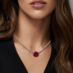 Solitaire Oval Cut Ruby Sapphire Necklace