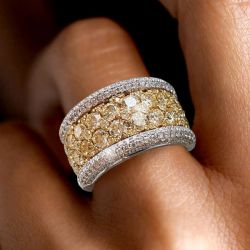 Two Tone Round Cut Yellow Sapphire Cigar Band For Women 