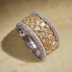 Two Tone Round Cut Yellow Sapphire Cigar Band For Women 