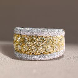Two Tone Round Cut Yellow Sapphire Cigar Band For Women 