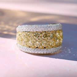 Two Tone Round Cut Yellow Sapphire Cigar Band For Women 