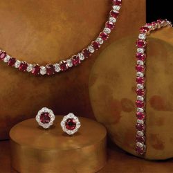 Oval Cut Ruby Sapphire Necklace & Bracelet & Earrings Sets For Women 