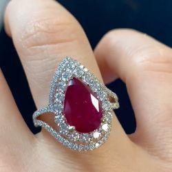 Halo Pear Cut Ruby Sapphire Engagement Ring