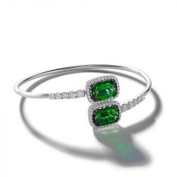 Elegant Halo Radiant Cut Emerald Sapphire Bangle