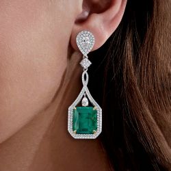 Luxurious Drape Two Tone Emerald Sapphire Drop Earrings