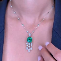 Elegant Cushion & Pear Cut Emerald Sapphire Pendant Necklace