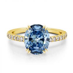 Golden Oval Cut Blue Sapphire Engagement Ring
