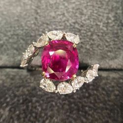 Two Tone Cushion Cut Ruby Sapphire Engagement Ring