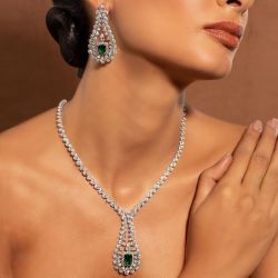 Pear Shaped Emerald & Pear Cut Pendant Necklace & Drop Earrings Sets