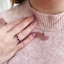 Halo Heart Cut Ruby Sapphire Pendant Necklace & Band Set