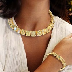 Golden Radiant Cut Yellow Sapphire Necklace & Bracelet Sets