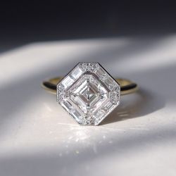Two Tone Elegant Halo Asscher Cut Engagement Ring