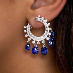 Unique Design Blue Sapphire Hoop Earrings