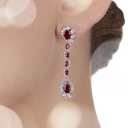 Unique Design Pear Cut Ruby Sapphire Drop Earrings