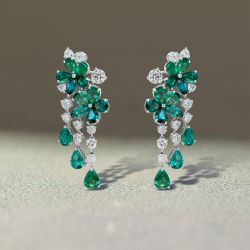 Flower Design Pear & Round Cut Emerald Sapphire Drop Earrings For Women 