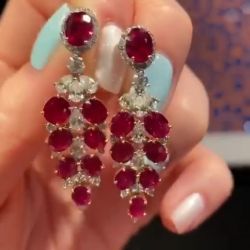 Oval Cut Ruby Sapphire Drop Earrings
