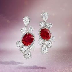 Two Tone Oval Cut Ruby Sapphire Drop Earrings