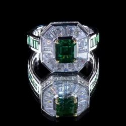 Two Tone Halo Asscher Cut Emerald Sapphire Engagement Ring