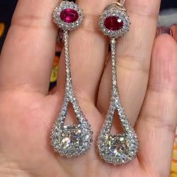 Sparkle Radiant & Oval Cut Ruby Sapphire Drop Earrings