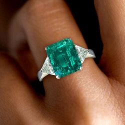 Three Stone Emerald & Trillion Cut Engagement Ring