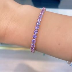 Fancy Golden Round Cut Violet Pink Sapphire Tennis Bracelet