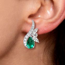 Pear & Round Cut Emerald Color Stud Earrings
