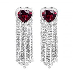 Ruby Sapphire Heart Cut Fringe Drop Earrings