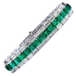 Superb Asscher & Baguette Cut Emerald & White Sapphire Bracelet