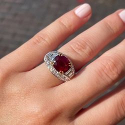 Two Tone Oval Cut Ruby Sapphire Engagement Ring