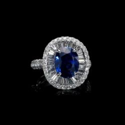Halo Oval Cut Vivid Blue Sapphire Engagement Ring For Women 