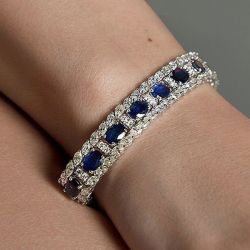 Oval & Marquise Royal Blue Sapphire Bracelet For Women 