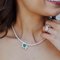 Elegant Asscher Cut Emerald & White Sapphire Necklace