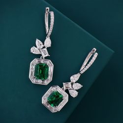 Vintage Halo Emerald Drop Earrings