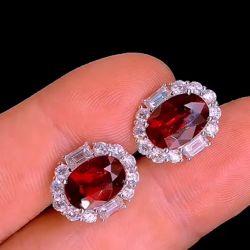 Classic Halo Oval Cut Ruby Sapphire Stud Earrings